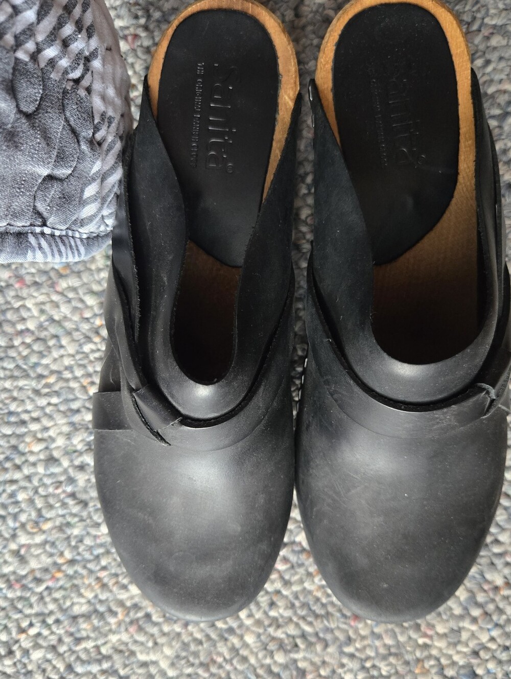 Sanita Black Leather Women's Slip-On Clog